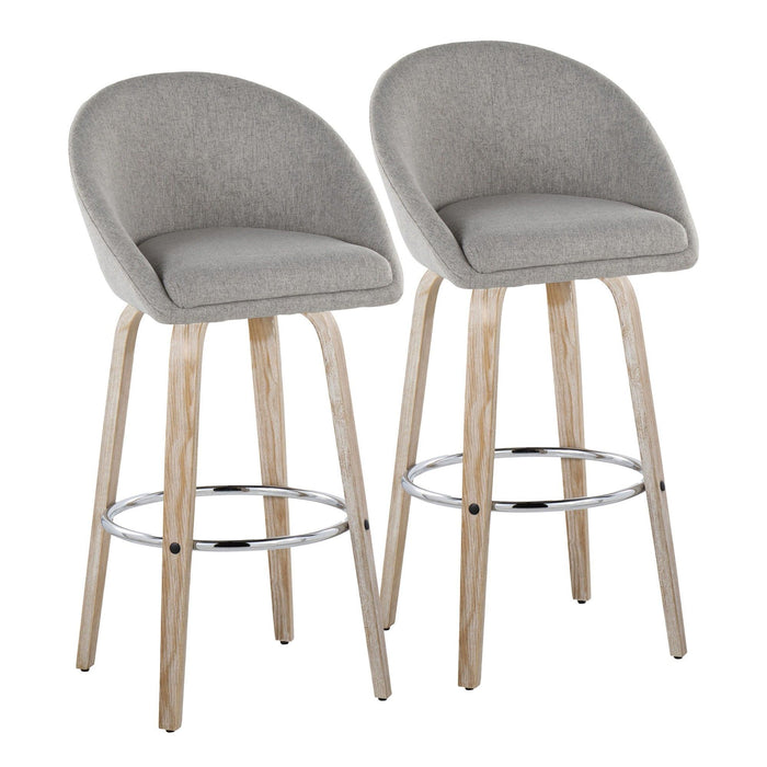 Matisse - 30" Highback Fixed-Height Barstool With Swivel And Round Chrome Metal Footrest (Set of 2) - Light Gray Wood