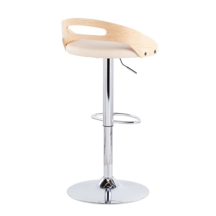 Cassis - Adjustable Barstool With Swivel - Natural Wood And Cream Faux Leather