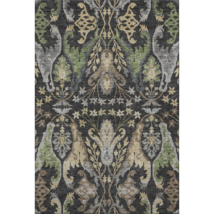 10' X 14' Floral Washable Area Rug With UV Protection (686927) - Black / Olive Green / Gray