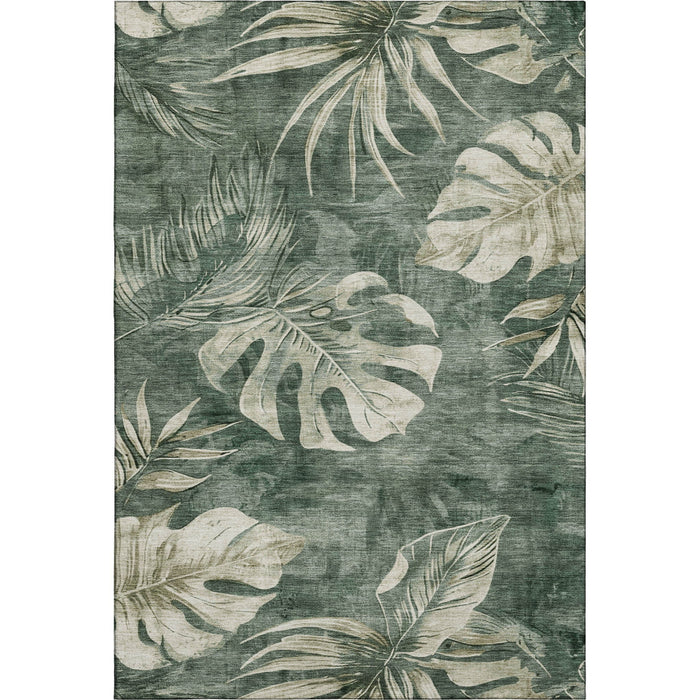 10' X 14' Floral Washable Area Rug With UV Protection (706957) - Fern Green / Sage