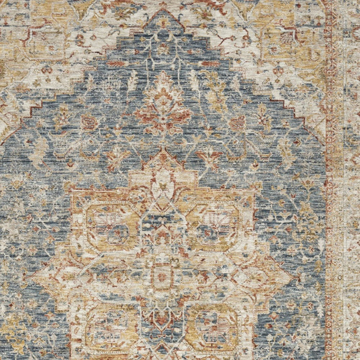 5' X 8' Floral Distressed Area Rug (550336) - Ivory / Blue