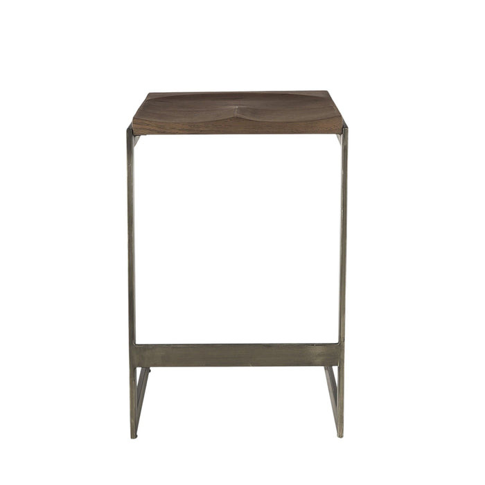Solid Wood And Metal Backless Counter Height Bar Chair - Wood Brown And Brown