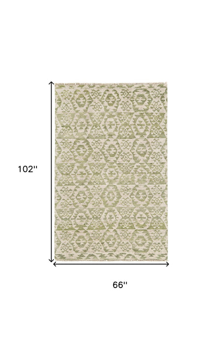 6' x 9' Wool Southwestern Hand Knotted Area Rug - Green And Ivory