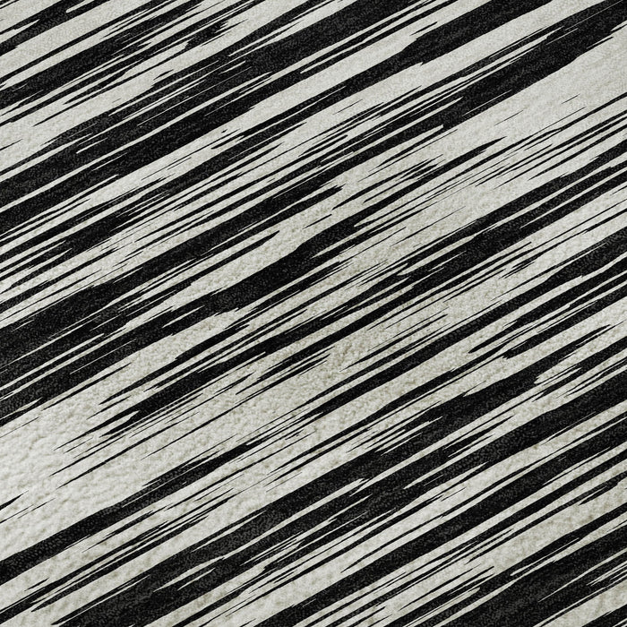 10' X 14' Striped Washable Area Rug With UV Protection (675570) - Black / Ivory