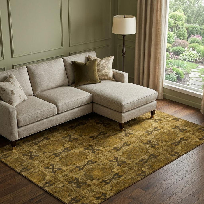 9' X 12' Floral Medallion Washable Area Rug With UV Protection (649473) - Chocolate / Gold