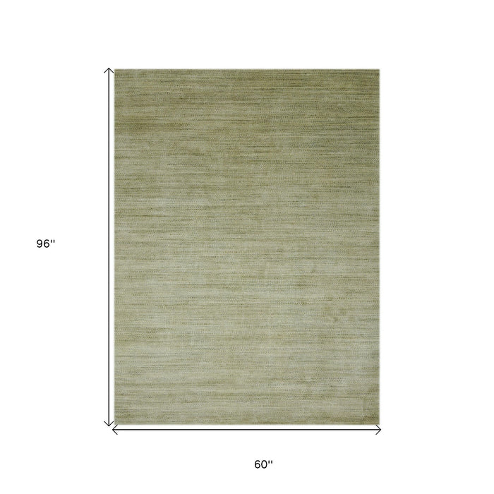 5' X 8' Wool Striped Hand Woven Area Rug - Green And Sage
