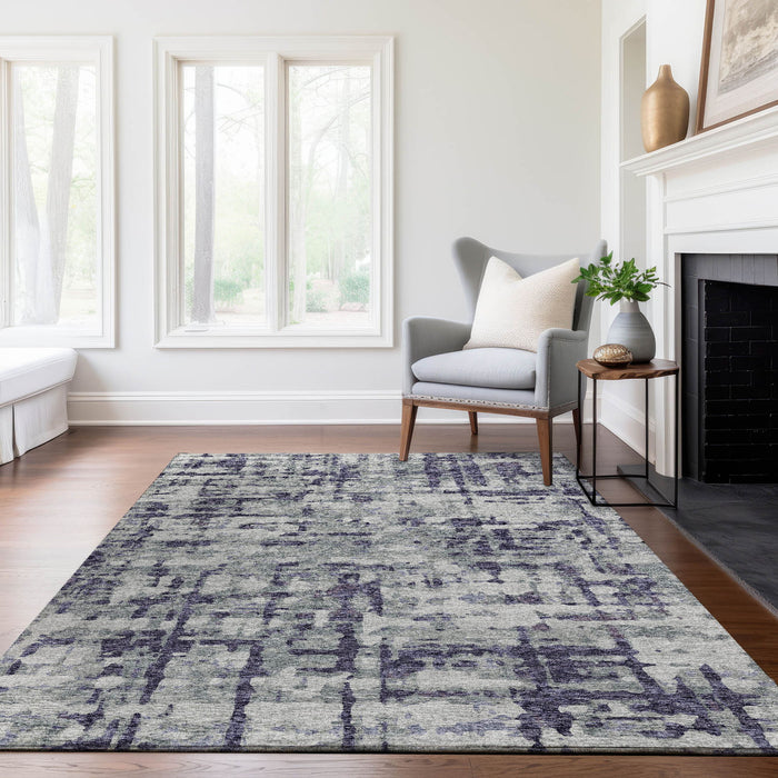 10' X 14' Abstract Washable Area Rug Polyester With UV Protection - Purple / Gray