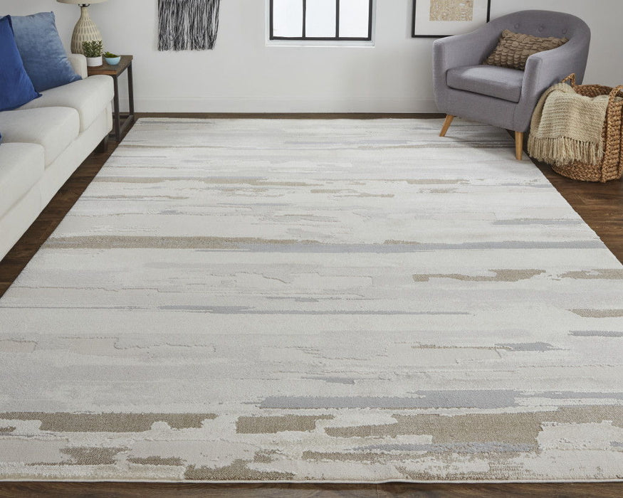8' x 10' Abstract Power Loom Distressed Area Rug - Ivory And Brown