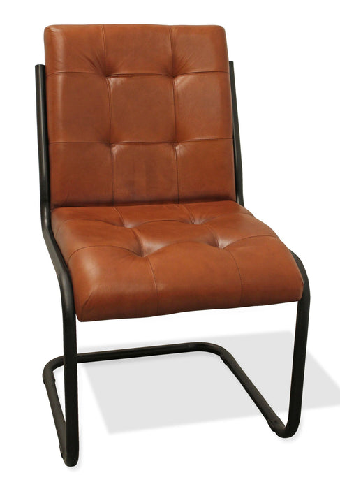 Tufted Upholstered Leather Dining Side Chair - Black / Cinnamon