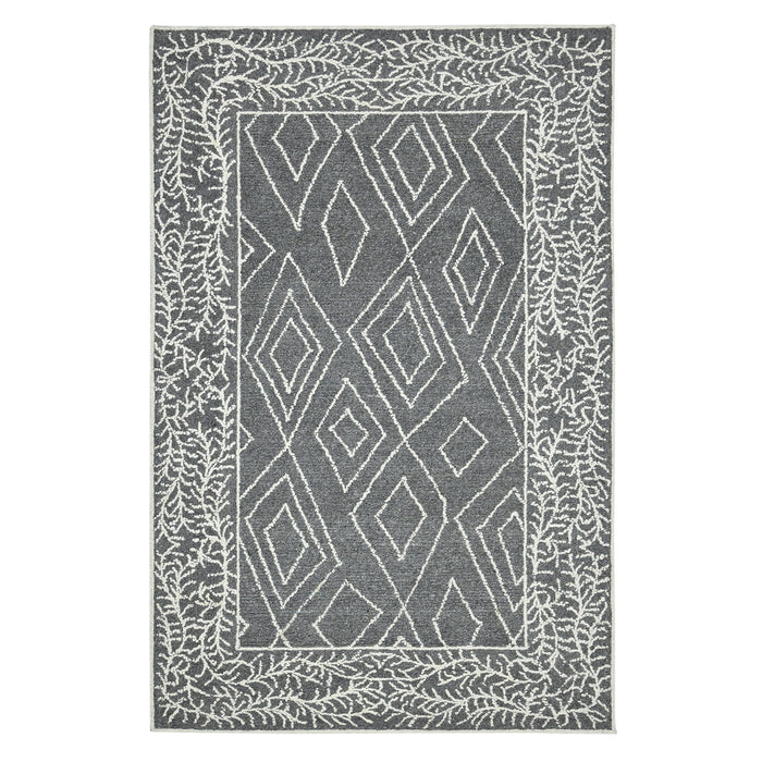 9' X 13' Wool Geometric Hand Hooked Area Rug - Gray / Ivory