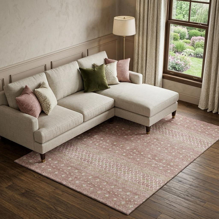 10' X 14' Tribal Washable Area Rug With UV Protection (657161) - Blush / Ivory