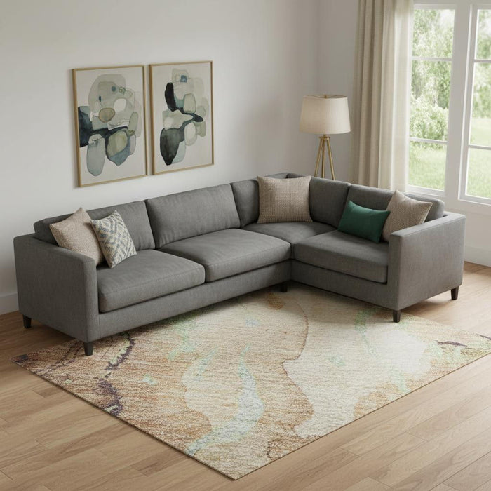 10' X 14' Abstract Washable Area Rug With UV Protection (701323) - Coffee / Mint Green / Beige