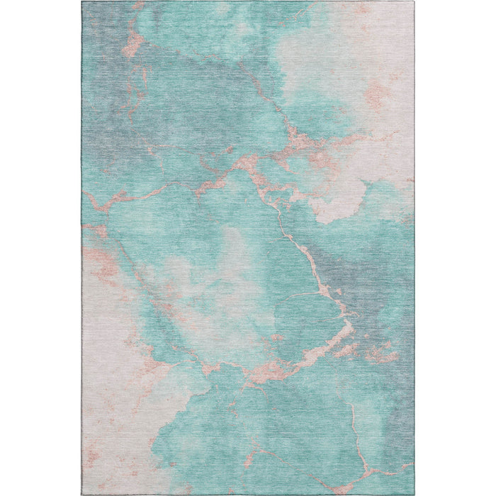 10' X 14' Abstract Washable Area Rug With UV Protection (701503) - Teal / Peach
