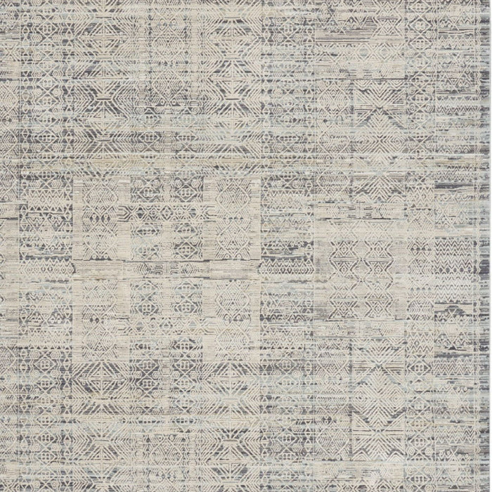 9' X 11' Abstract Area Rug With Fringe (554755) - Ivory / Blue