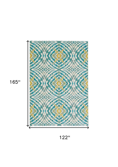 10' x 14' Abstract Power Loom Area Rug - Blue Ivory And Yellow