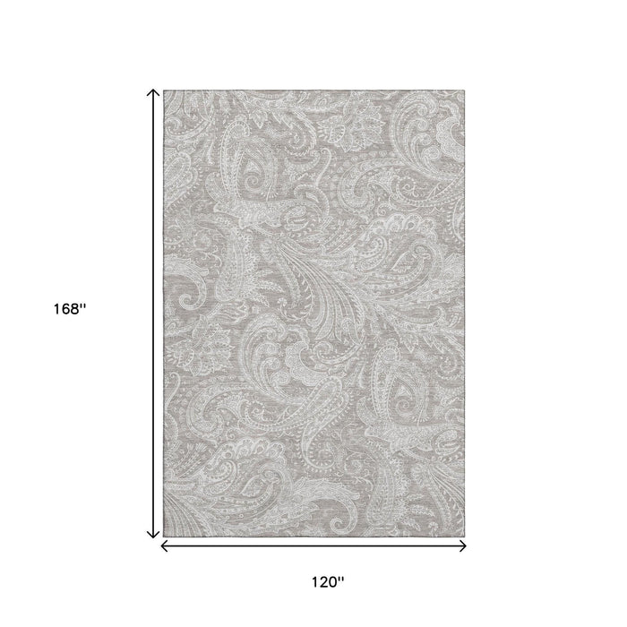 10' X 14' Paisley Washable Area Rug With UV Protection (654686) - Taupe / Ivory