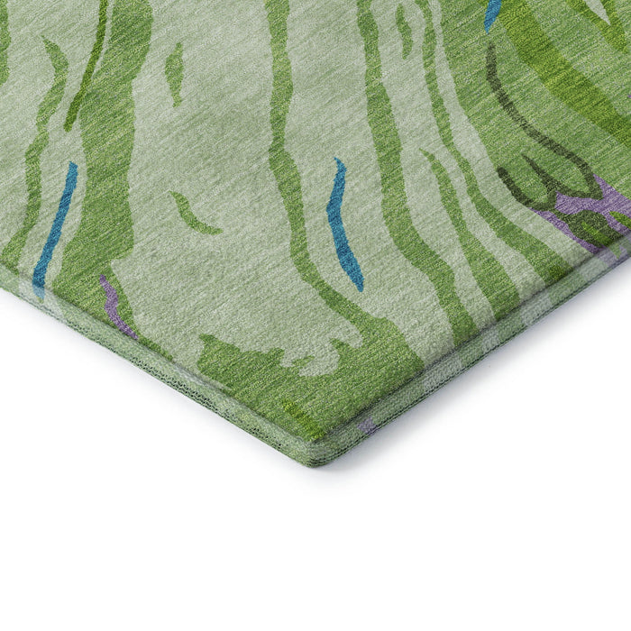 10' X 14' Abstract Washable Area Rug With UV Protection (681383) - Green / Lavender / Teal