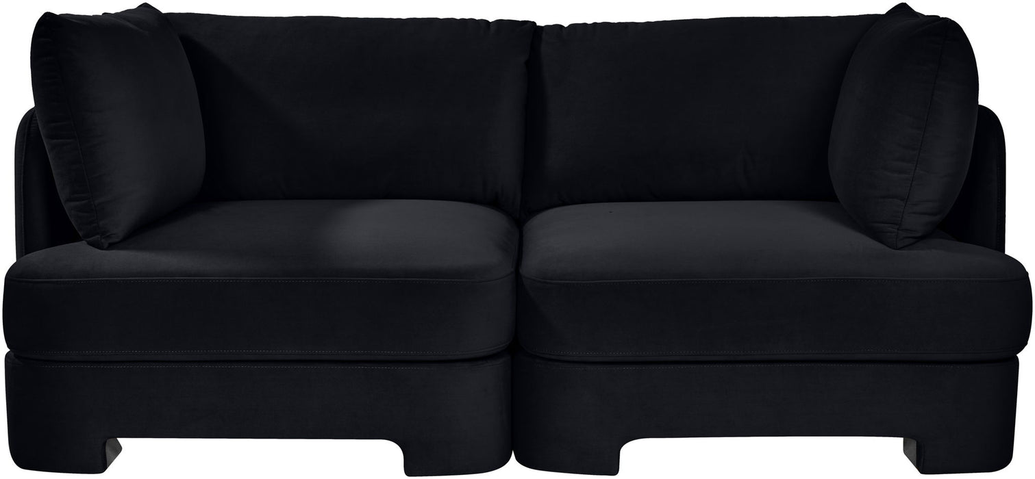 Meridian Furniture velvet upholstered 2-piece loveseat from Hammond, a stationary sectional with plush fabric and modern design.