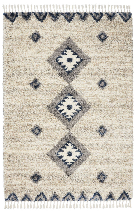 4' X 6' Geometric Shag Non Skid Area Rug With Fringe (552484) - Ivory / Blue / Gray