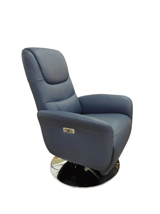 Tufted Genuine Leather Power Swivel Recliner (730554) - Navy Blue