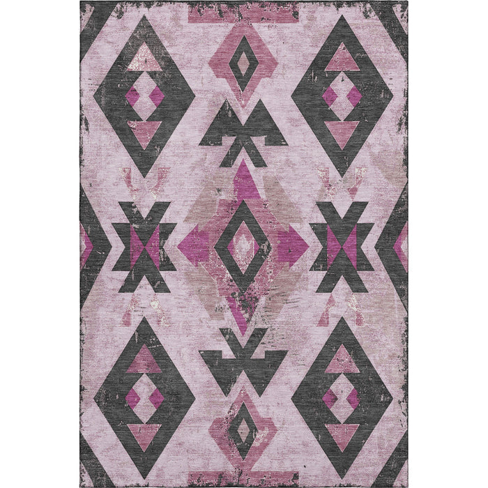10' X 14' Southwestern Washable Area Rug With UV Protection (706763) - Pink / Charcoal