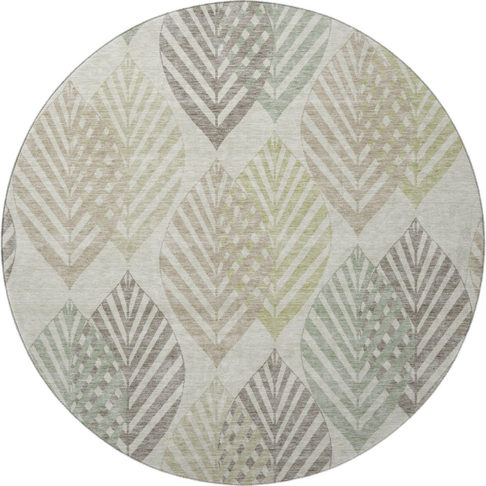8' Floral Washable Round Rug With UV Protection - Taupe