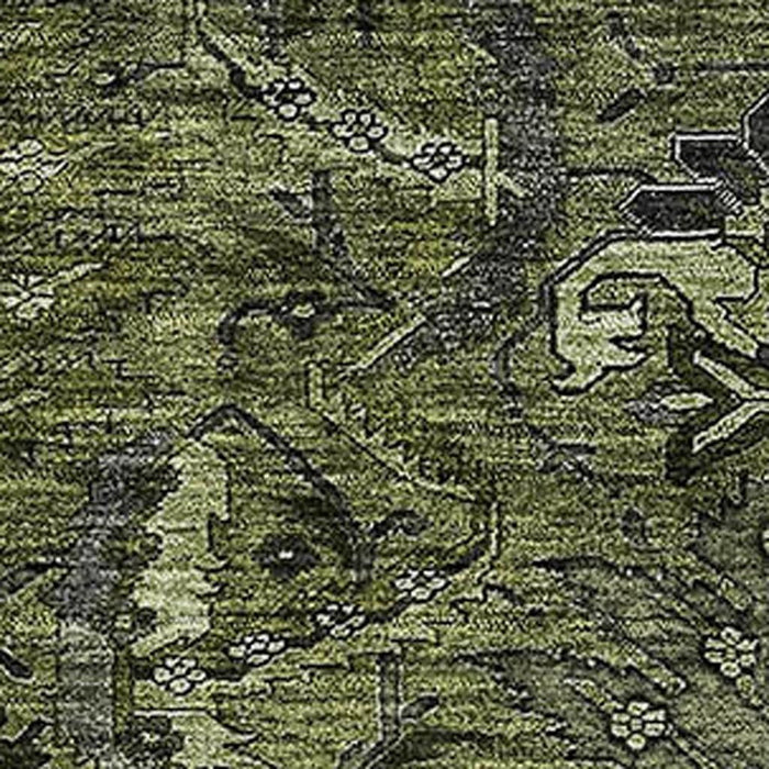 10' X 14' Damask Washable Area Rug With UV Protection (683890) - Olive Green / Charcoal