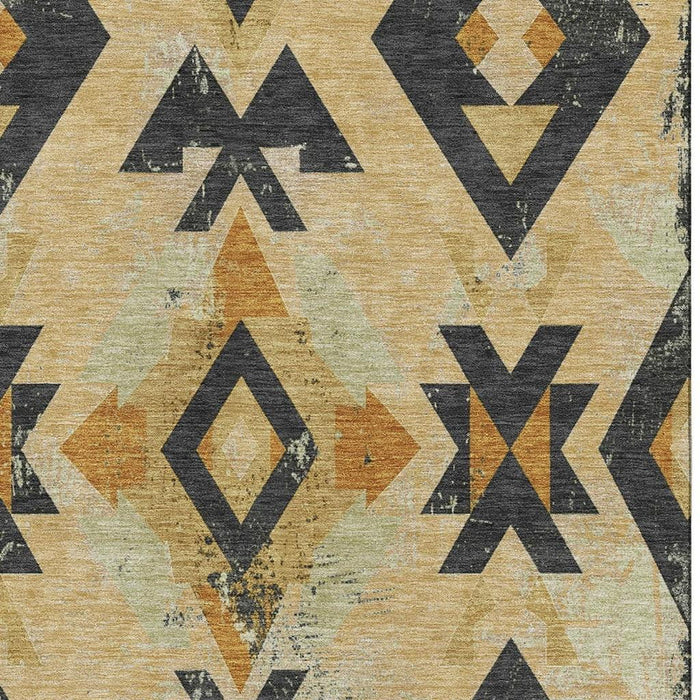 10' X 14' Southwestern Washable Area Rug With UV Protection (706751) - Gold / Charcoal