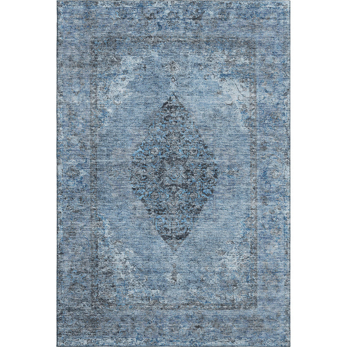 10' X 14' Medallion Washable Area Rug With UV Protection (714835) - Denim Blue / Gray