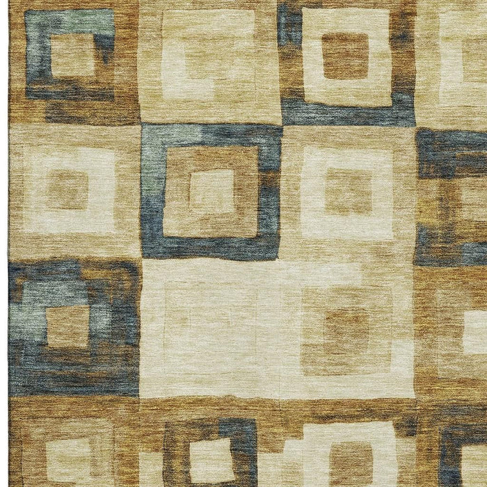 10' X 14' Geometric Washable Area Rug With UV Protection (686663) - Beige / Teal / Gold