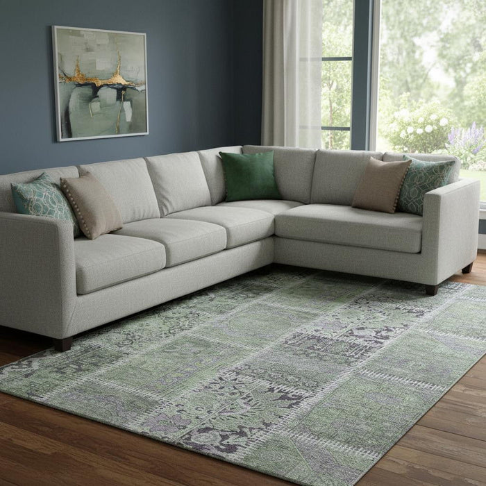 10' X 14' Patchwork Washable Area Rug With UV Protection (653248) - Green / Purple