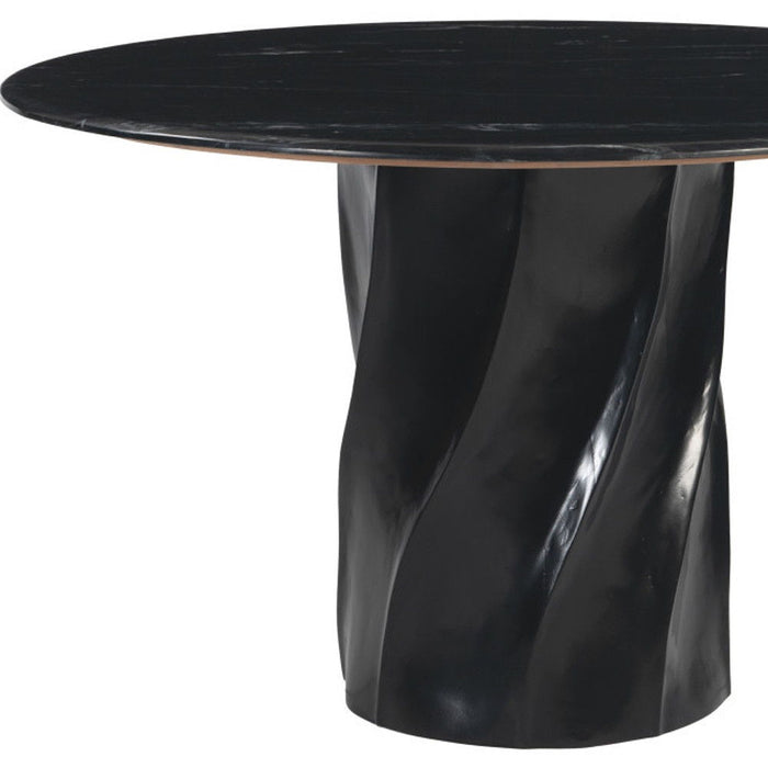 48" Marble And Wood Pedestal Base Round Top Dining Table - Black