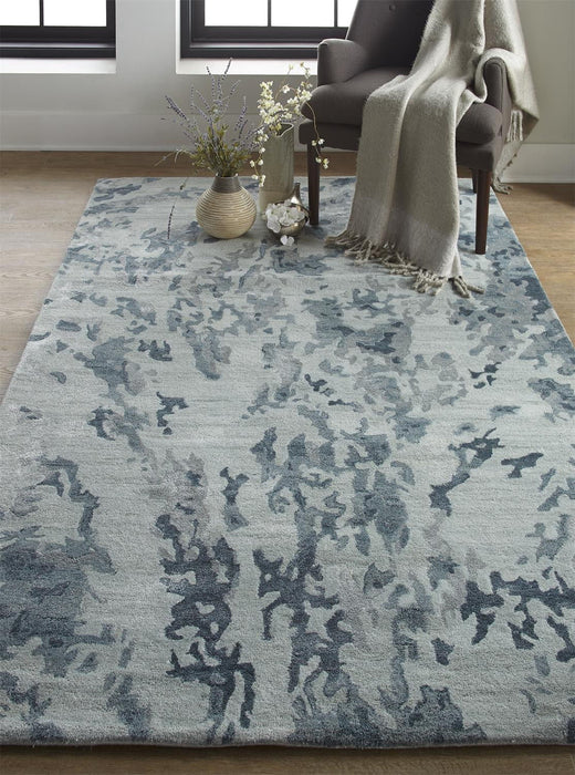 5' x 8' Abstract Tufted Handmade Area Rug - Blue Green And Silver