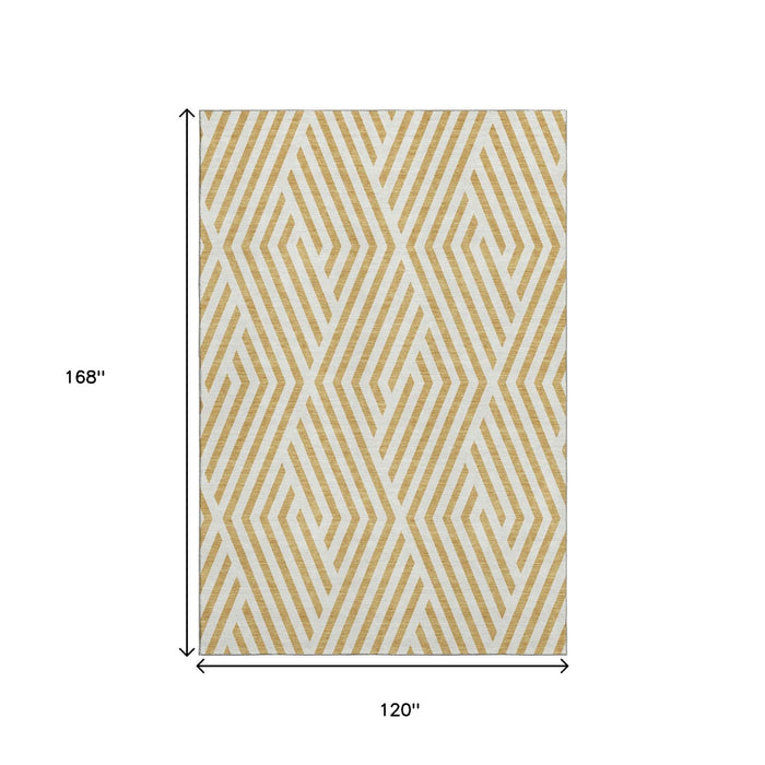 10' X 14' Geometric Washable Area Rug With UV Protection (648538) - Gold / Ivory