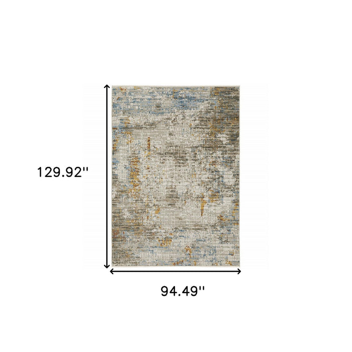 8' x 11' Abstract Power Loom Stain Resistant Area Rug With Fringe - Beige Gray Brown Gold Red And Blue