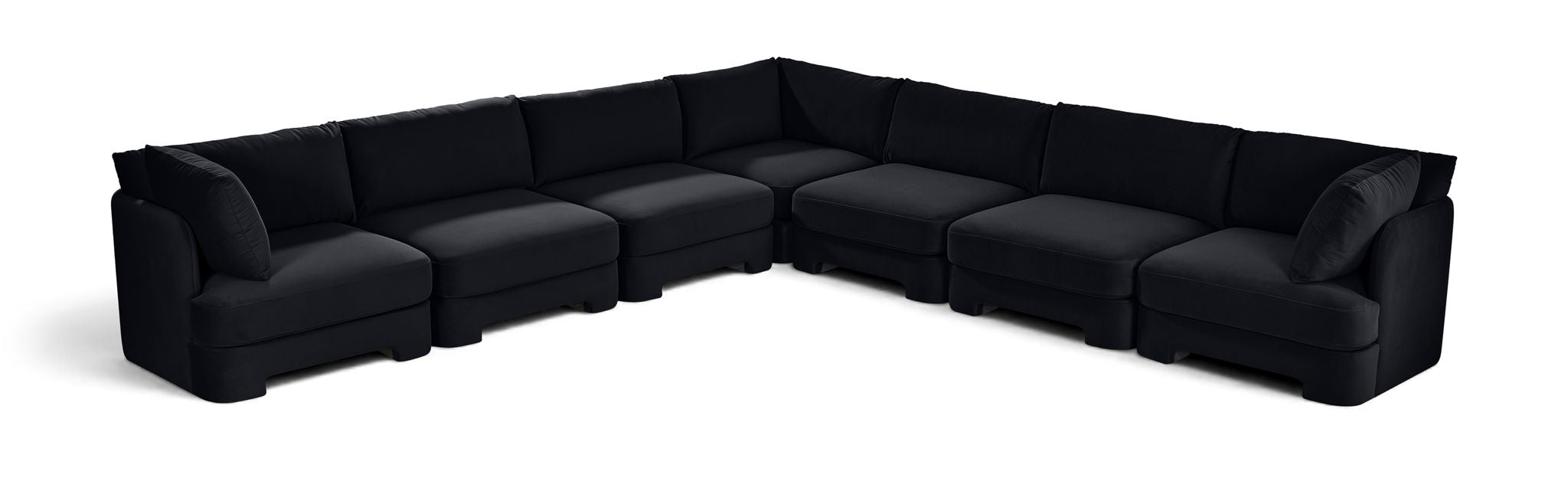 Meridian Furniture Hammond velvet performance fabric 7-piece corner sectional with plush cushions and modern design.