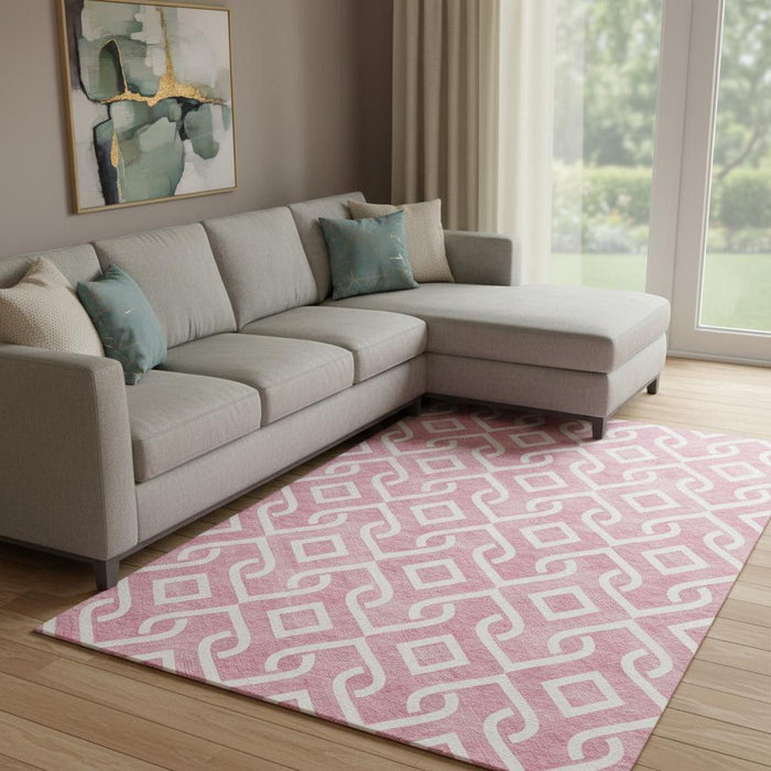 10' X 14' Geometric Washable Area Rug With UV Protection (652473) - Blush / Ivory
