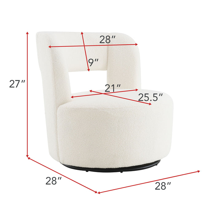 Giga swivel barrel chair with soft teddy fabric, round design, perfect for living room comfort and stylish relaxation.