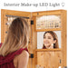 Giga jewelry armoire organizer with full-length mirror, wall-mounted lockable cabinet and integrated LED lighting.