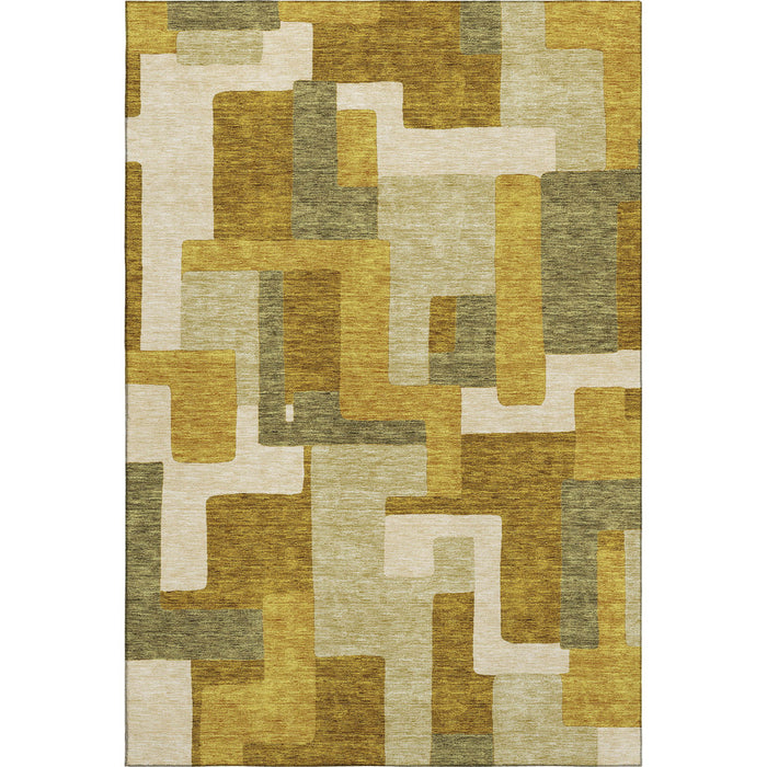 10' X 14' Geometric Washable Area Rug With UV Protection (675750) - Wheat / Ivory / Gold