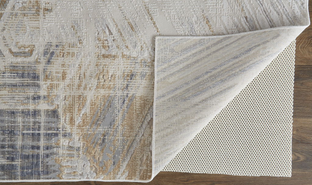 8' x 10' Abstract Power Loom Distressed Area Rug - Tan Ivory And Gray