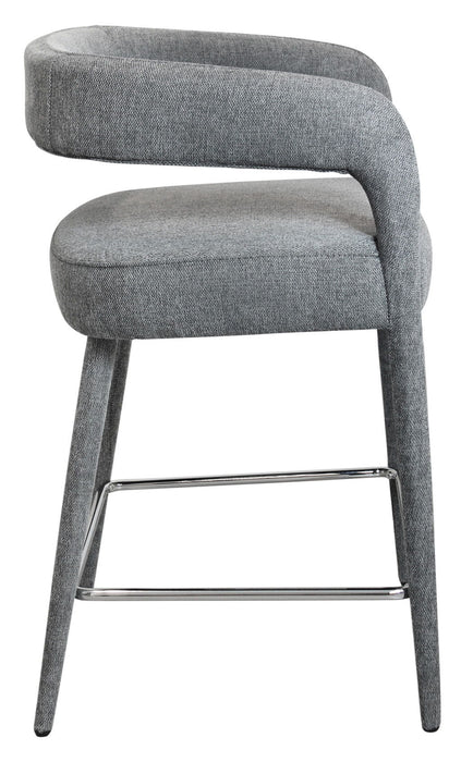 25" Modern Metal And Fabric Low Back Counter Height Bar Chair - Gray