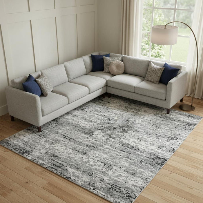 10' X 14' Abstract Washable Area Rug With UV Protection (697116) - Teal / Charcoal / Ivory