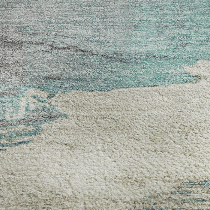 10' X 14' Abstract Washable Area Rug With UV Protection (706703) - Teal / Gray / Ivory