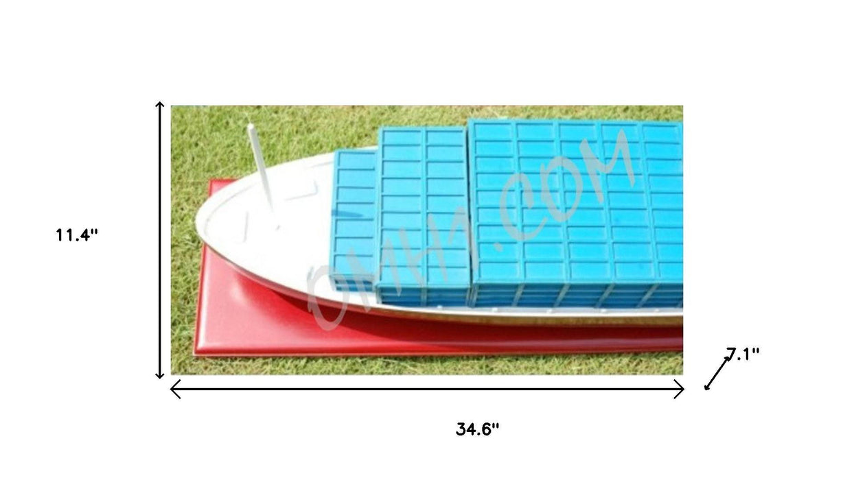 Hand Painted Model Boat - Light Blue / White