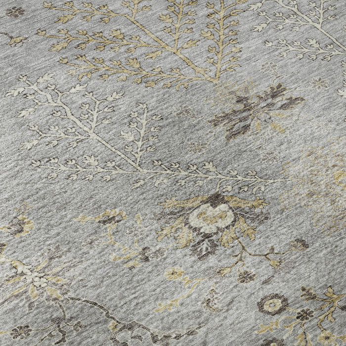 10' X 14' Floral Washable Area Rug With UV Protection (687059) - Gray / Ivory / Gold