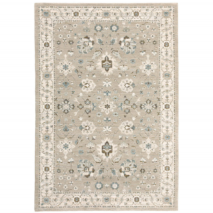 10' x 13.1' Oriental Power Loom Area Rug - Beige And Ivory