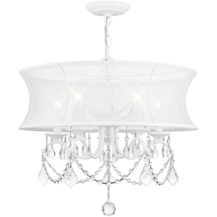 19" Five Light Dimmable Chandelier With Shades - White