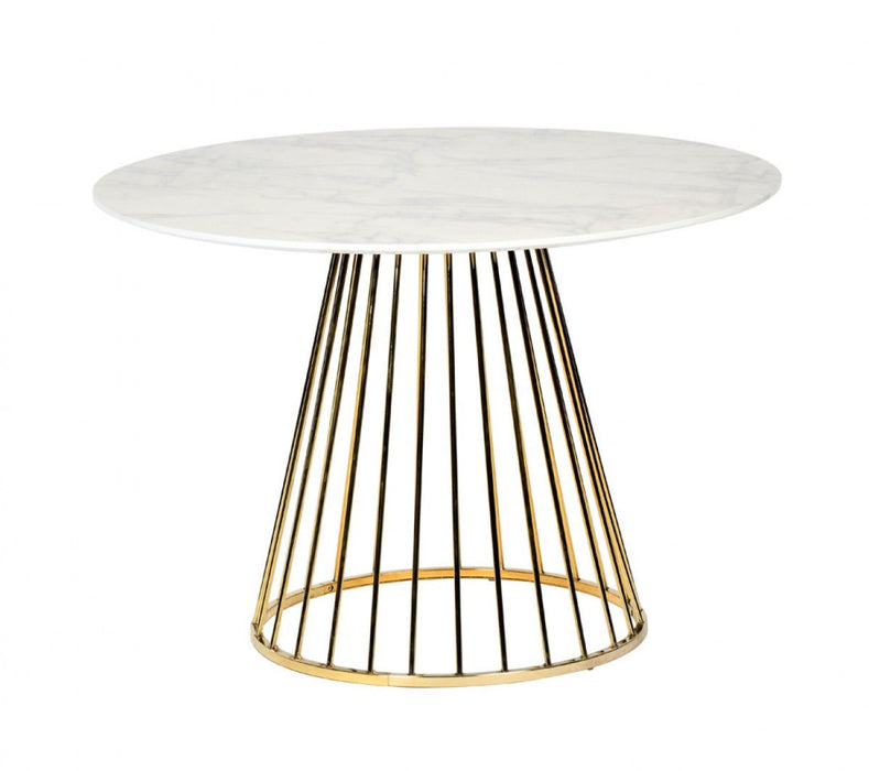43" Rounded Stainless Steel Pedestal Base Dining Table - Gold / White