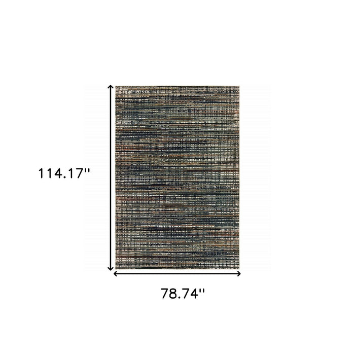 6' x 9' Abstract Power Loom Stain Resistant Area Rug - Black Navy Gold Ivory And Blush